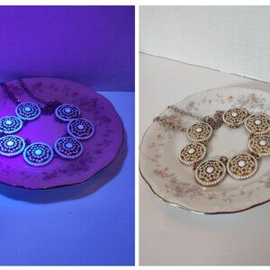 Vtg Gold Tone Bib Necklace White Lucite Medallions J. Crew Style